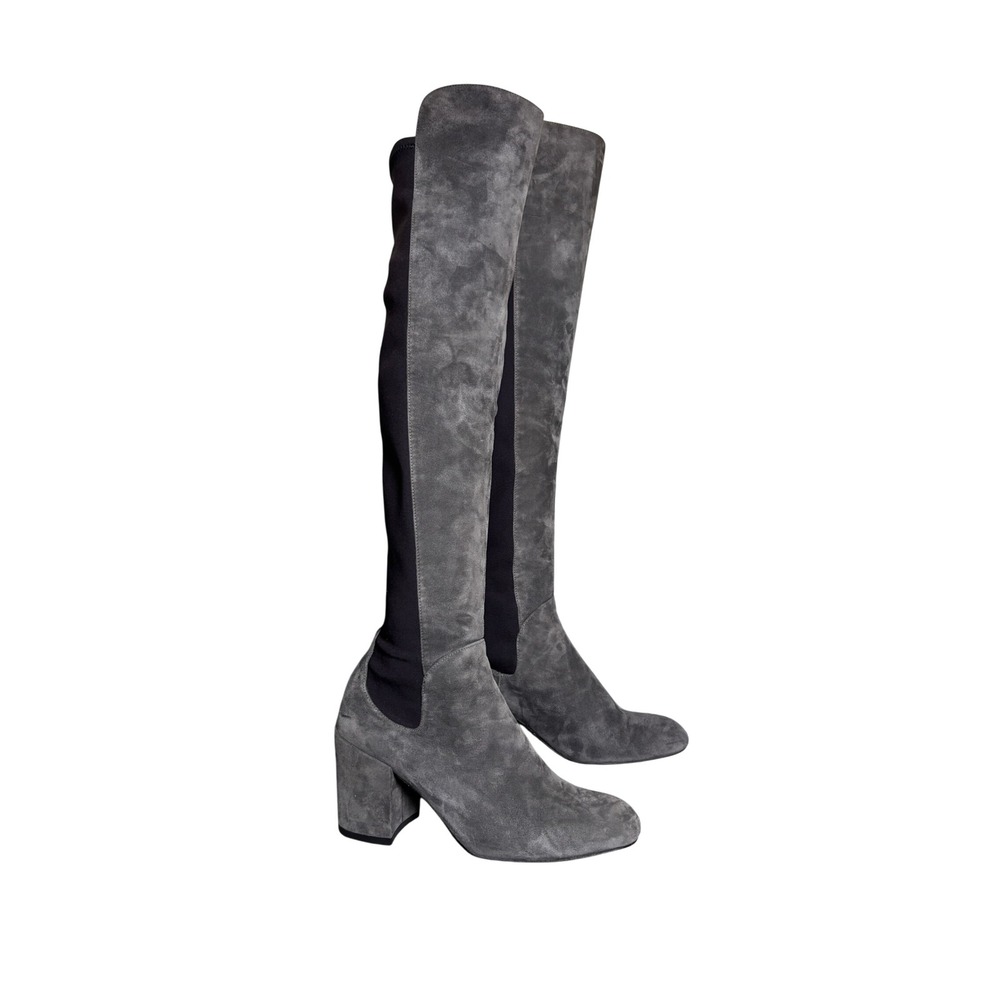 Stuart Weitzman Gray Suede Microstretch Over The Knee Block Heel Boots Womens 9M